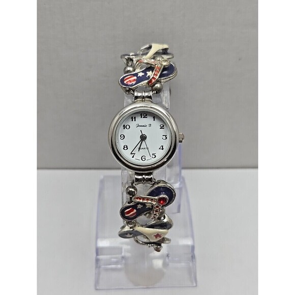 Jennie B Avon Patriotic Flip Flops Charm Bracelet Watch New Battery USA  Beach main image 9